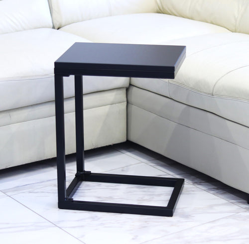 Couch Side C Table | Black or Wooden Top | Handmade from Steel | Sofa Table | Coffee Table | Laptop table