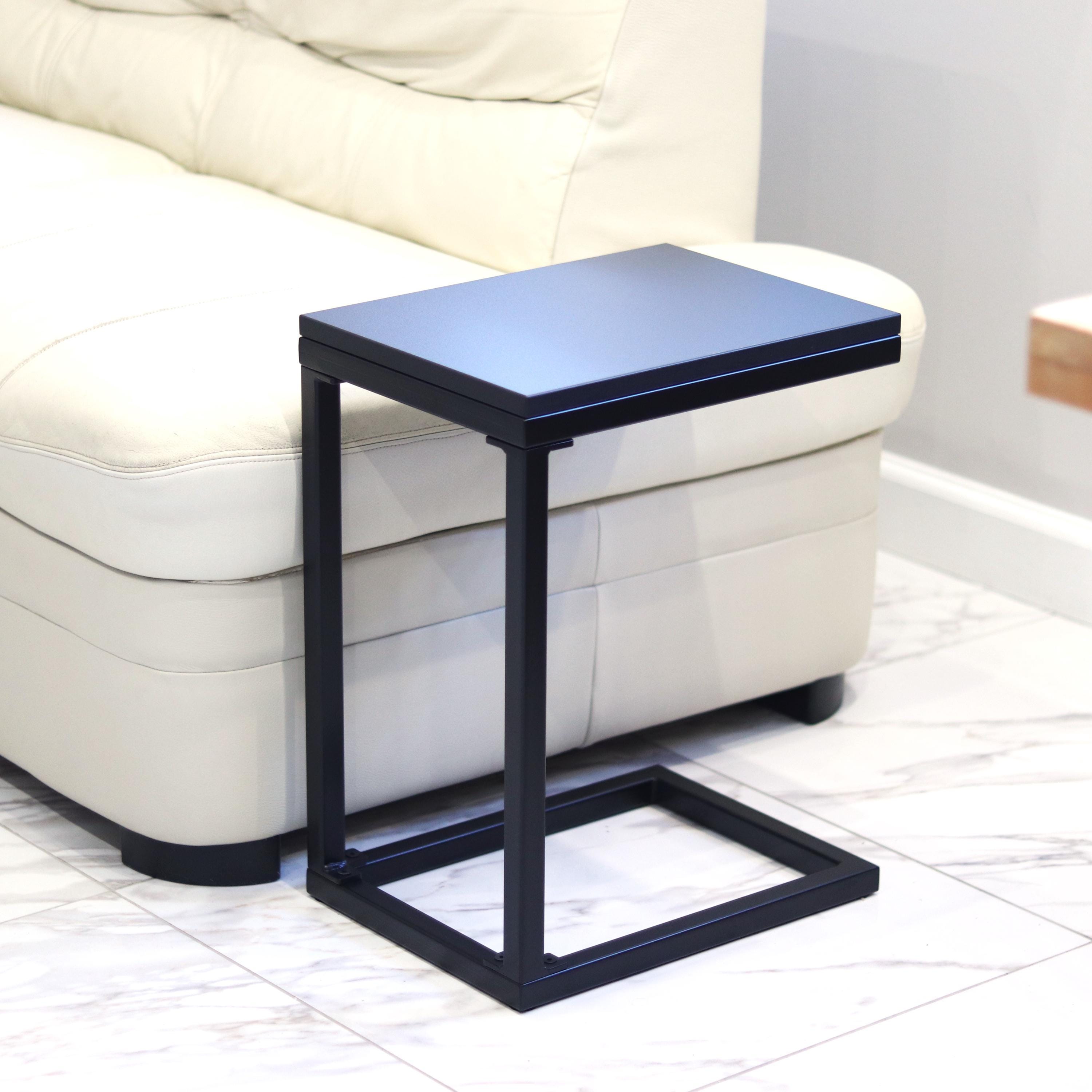 Couch Side C Table | Black or Wooden Top | Handmade from Steel | Sofa Table | Coffee Table | Laptop table