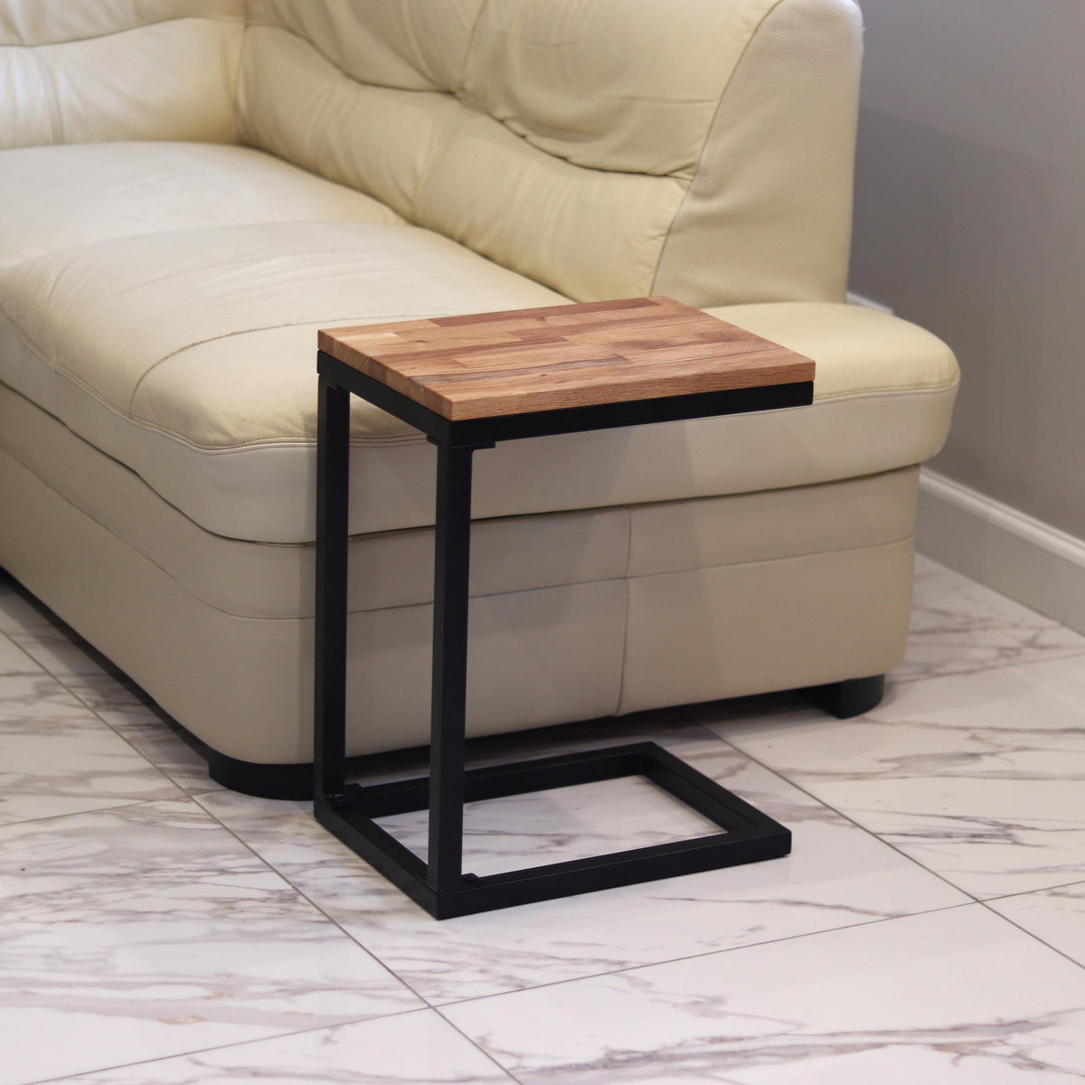 Couch Side C Table | Black or Wooden Top | Handmade from Steel | Sofa Table | Coffee Table | Laptop table