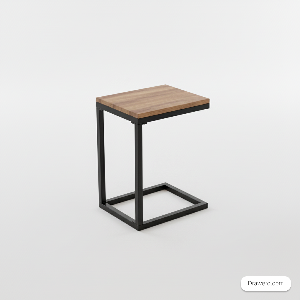 Black C-table sliding under a sofa for a laptop or coffee