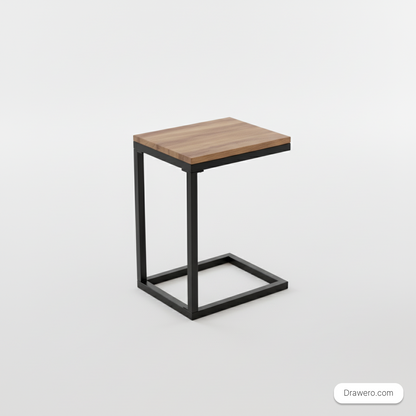 Black C-table sliding under a sofa for a laptop or coffee