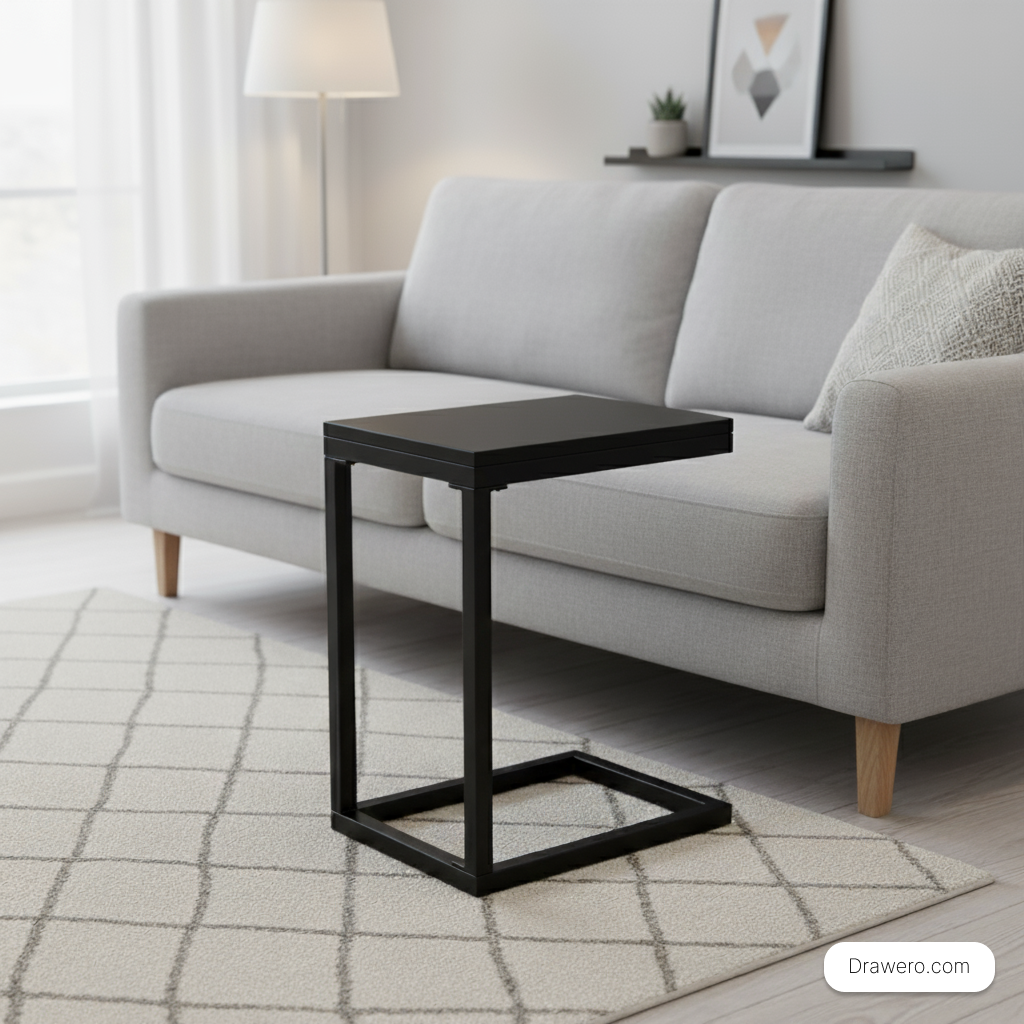 Minimalist steel side table in a matte black finish
