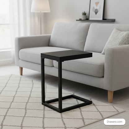 Minimalist steel side table in a matte black finish
