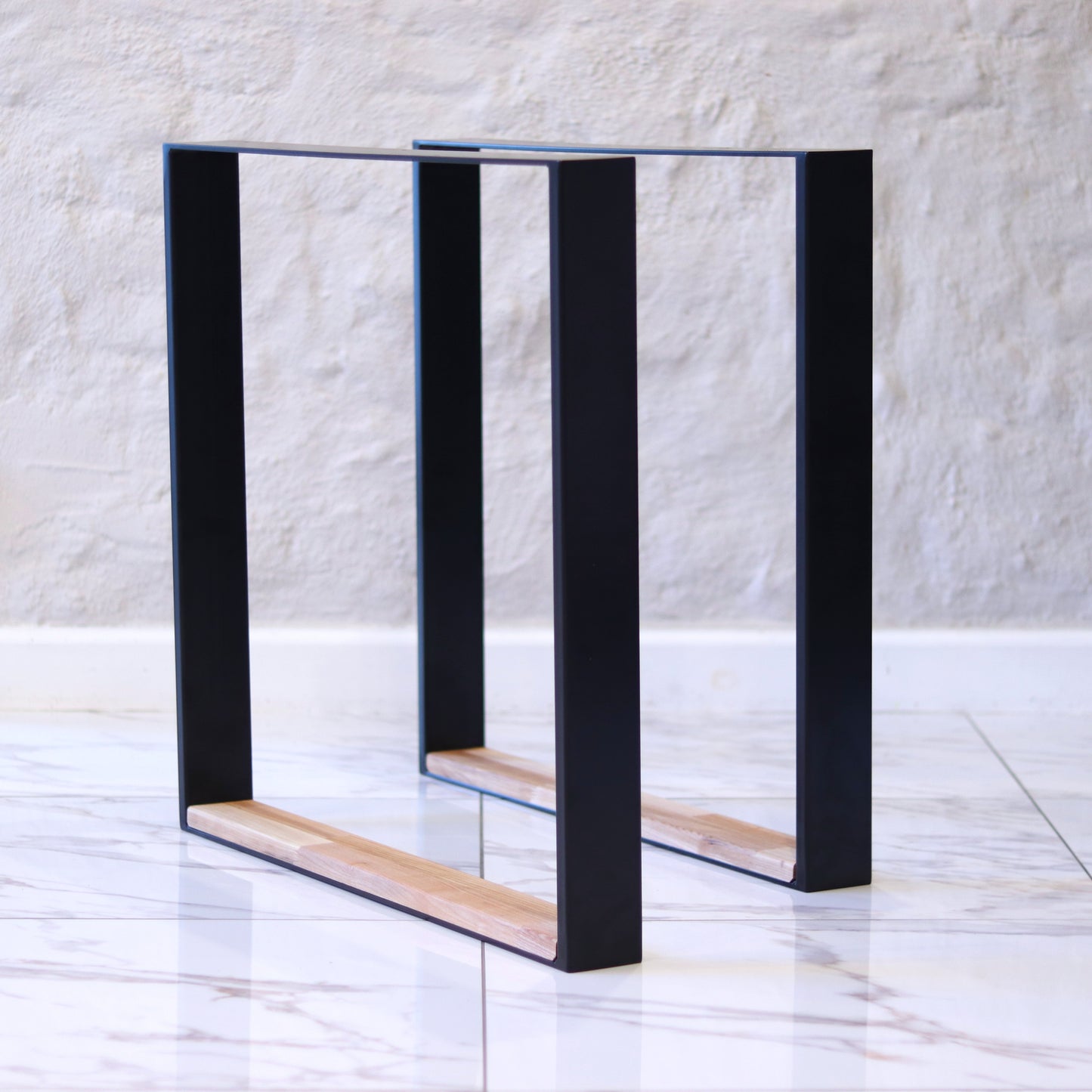 Nordic steel table legs with a hardwood base, set of two