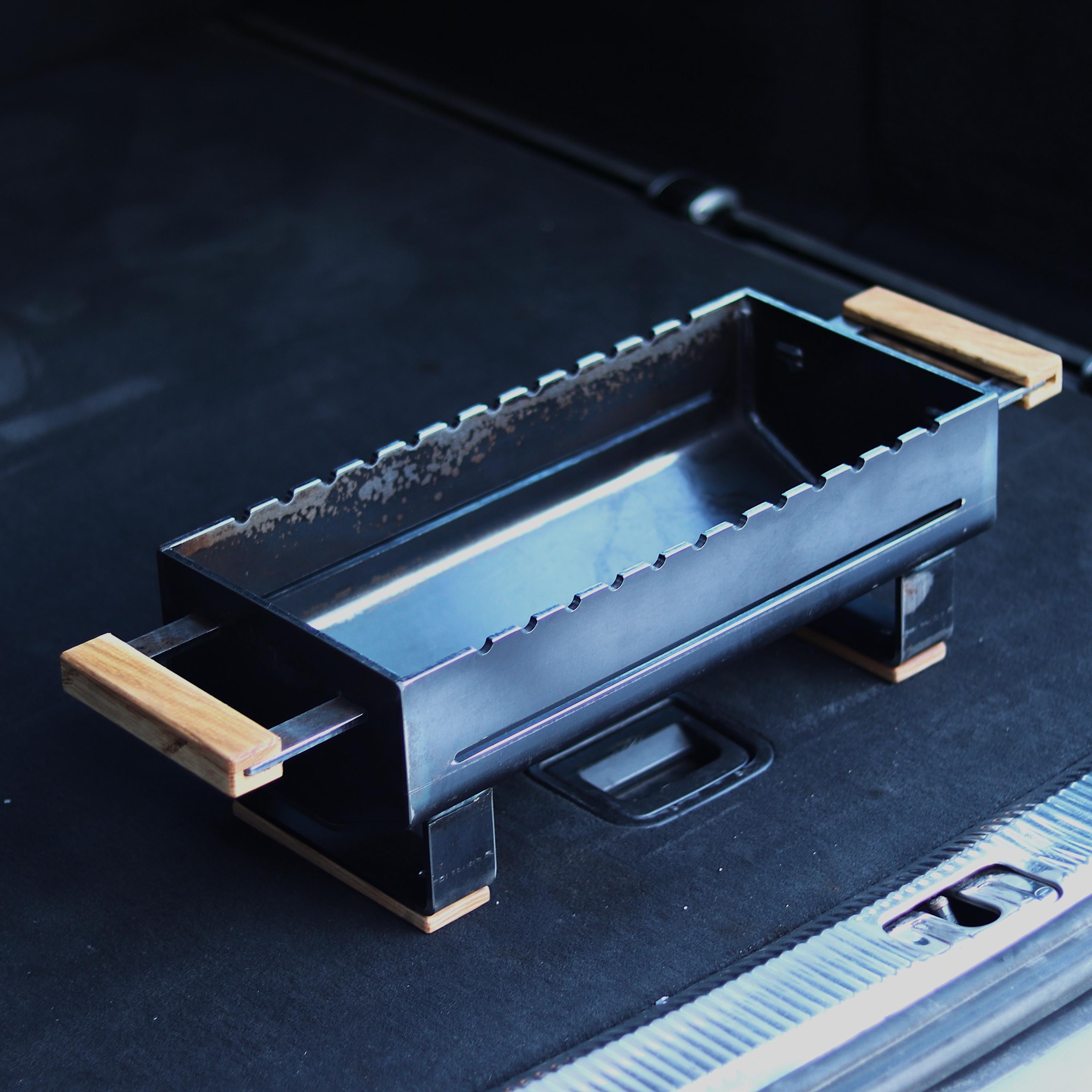 Grill – Portable, Hibachi / Yakitori Style Mangal for charcoal use with hardwood handles.