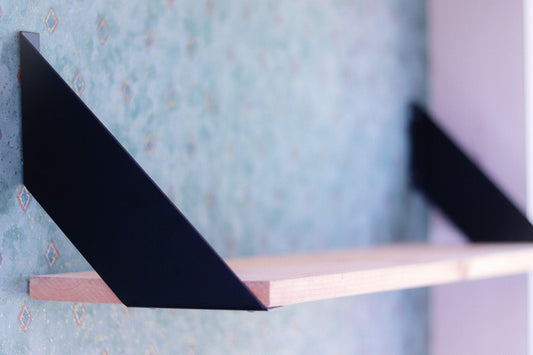 Set of two black metal shelf brackets for floating shelves