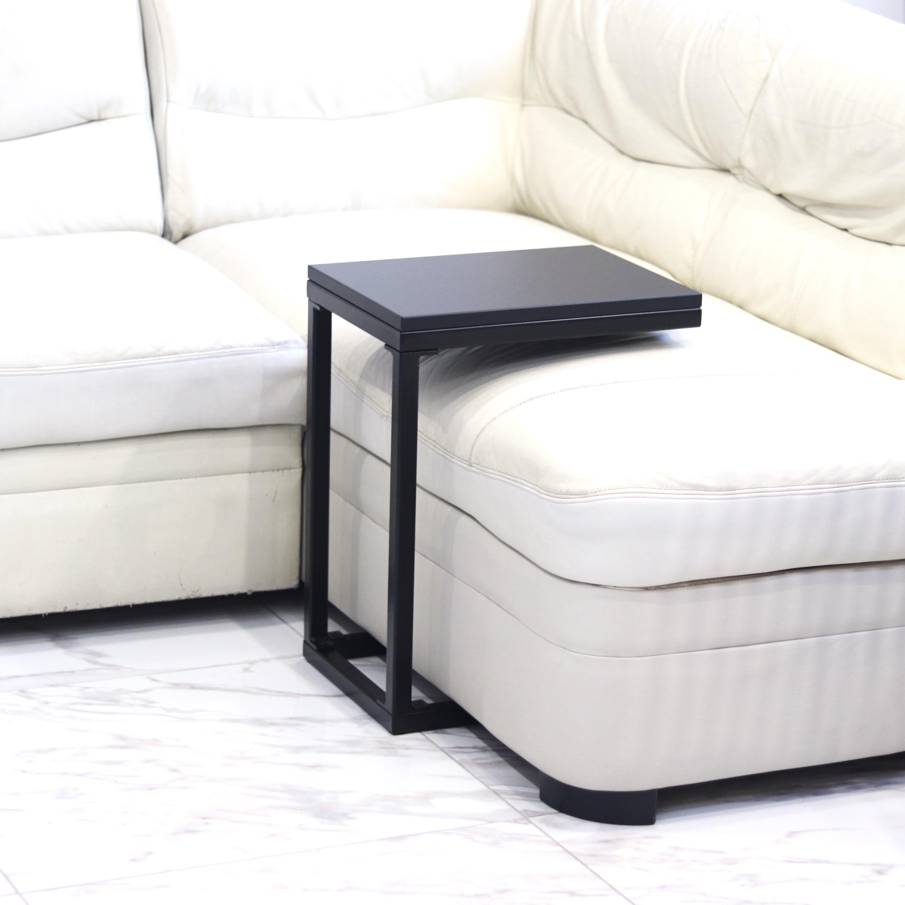 Couch Side C Table | Black or Wooden Top | Handmade from Steel | Sofa Table | Coffee Table | Laptop table