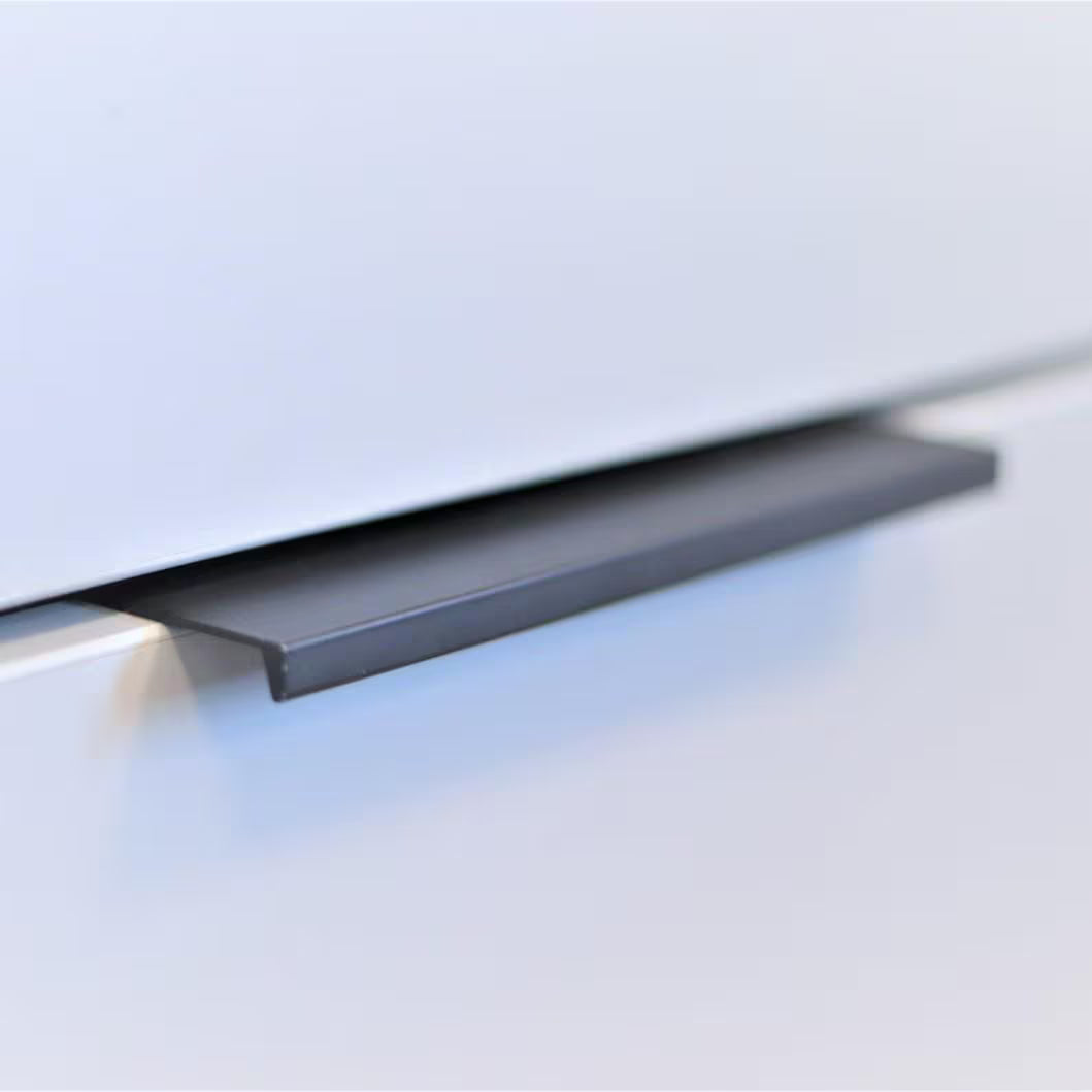 Minimalist steel edge pull hidden cabinet handle in black