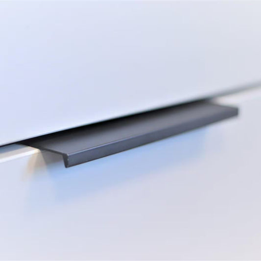 Minimalist steel edge pull hidden cabinet handle in black