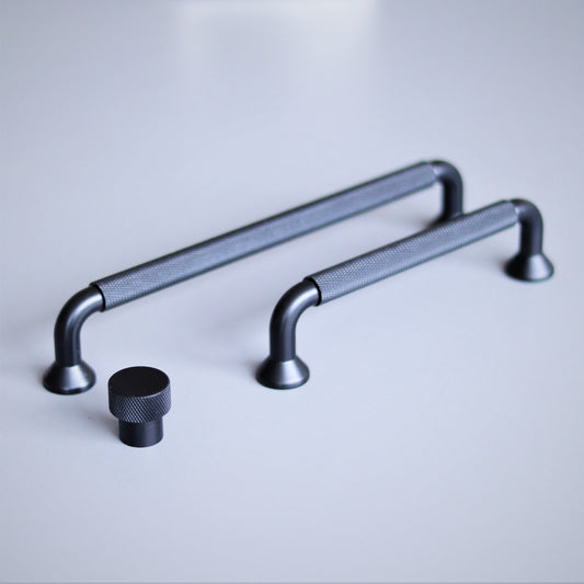 Cabinet Pull and Drawer Pull for Kitchen, Wardrobe and furniture | Black Knurled Cabinet - Drawer Handles | Milled Texture Furniture Handles